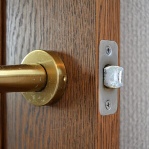 室内錠が劣化によりレバーハンドルを下げてもラッチボルトが動かなくなっていた